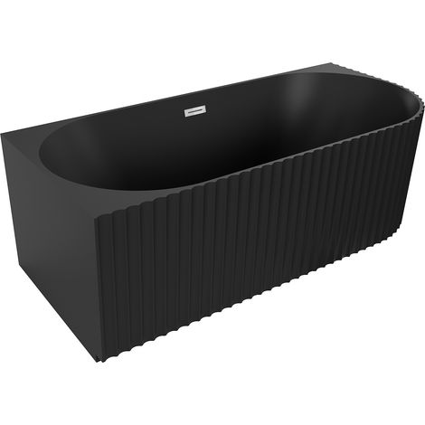 Mexen Gia bañera exenta esquinal estriada izquierda 150 x 75 cm, negro mate, rebosadero cromo - 52701507571L-01 (1/3)