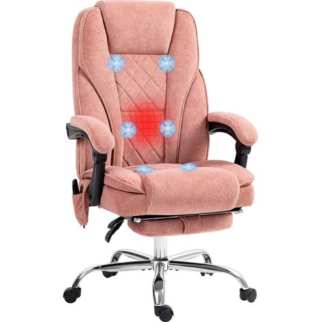 Fauteuil bureau rose massant chauffant hauteur réglable dossier inclinable télécommande repose-pieds