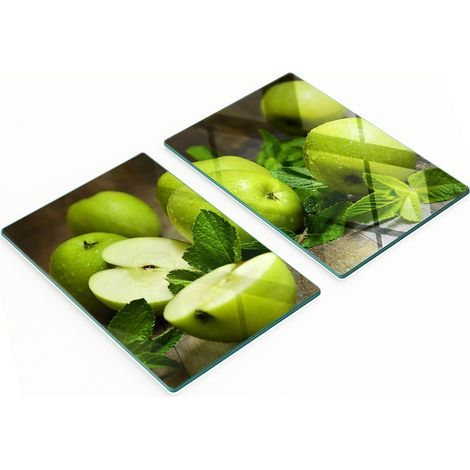 Küchenschneidebretter aus Glas mit grünem Apfelmotiv, 2 x 40 x 52 cm (1/5)