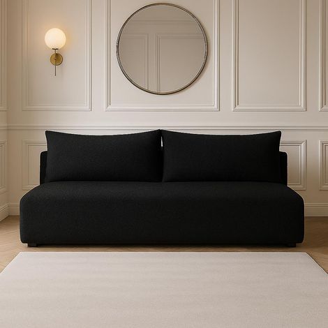 Sofello Sofa LUNO boucle mit Schlaffunktion schwarz – Moderne Boucle sofa für Ihr Wohnzimmer, Schlaffläche: 204×144 cm (1/5)