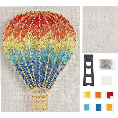 Kit de loisirs créatifs en fil 20 cm x 20 cm pour débutants, adultes et enfants : création artisanale d'une montgolfière 3D.