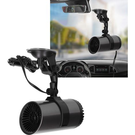 Chauffage voiture 2 en 1 : Ventilateur 150W 12V portable, dégivreur avec support rotatif 360° et ventouses