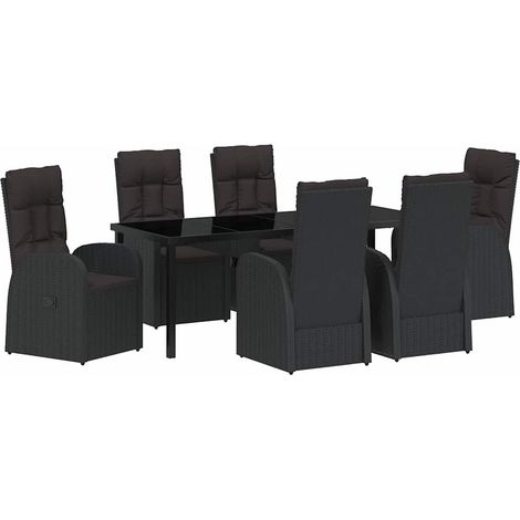 Maison Exclusive - Set da Pranzo per Giardino con cuscino 7 pcs Nero polyrattan