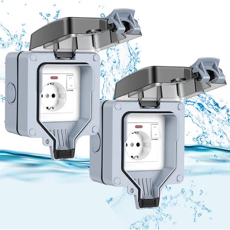 Wolketon 2X Presa elettrica impermeabile da esterno IP65 con interruttore, scatola da parete a vista, 16A 250V, presa per giardino, balcone, garage e bagno (1/5)