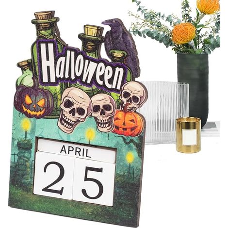 Calendrier de l'Avent en bois pour Halloween 2025, ajustable, à collectionner, idéal pour la maison, la chambre, la cuisine, la salle de classe ou toute autre fête. Dimensions : 14,5 x 10 x 3,4 cm. (1/5)