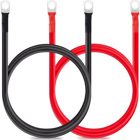 Câble onduleur de batterie de 1 m 5 AWG/16 mm² 12 V - Câble de batterie rouge et noir pour auto avec bornes SC16-10 - Fil flexible en cuivre pour moto, solaire, camping-car et marine (1/5)