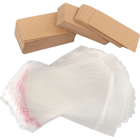 100 cartes à boucles d'oreilles avec trous suspendus - Sachets transparents en papier kraft pour présentation de bijoux et emballage cadeau (1/5)