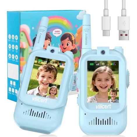 Talkies-walkies vidéo avec écran en temps réel et changeur de voix, radios longue portée rechargeables pour enfants de 3 à 12 ans, cadeaux de Noël et d'anniversaire. (1/5)