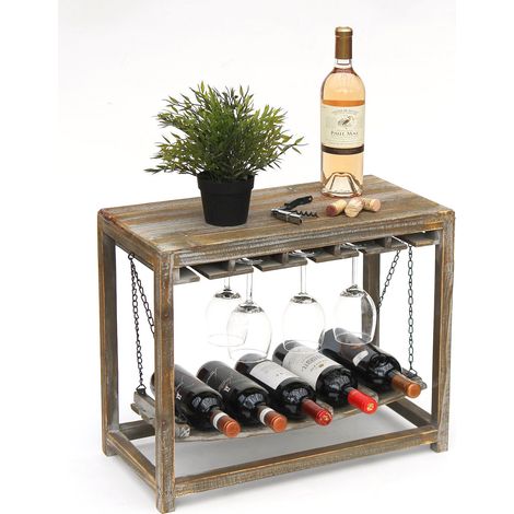 DanDiBo Weinregal Holz Braun mit Ablage 47 cm Flaschenregal mit Glashalter 9202-R Flaschenhalter Weinschrank Regal stehend