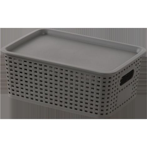 Ceste di stoccaggio in plastica con coperchi, contenitori impilabili: ceste organizzatrici per scaffali, cassetti, scrivanie, armadi e bagni (1/5)