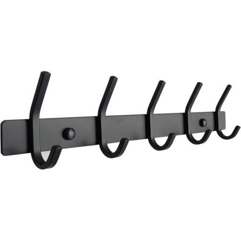 Porte Manteau Mural - Inox - 5 Crochets - Noir - Salle de Bain - Contemporain
