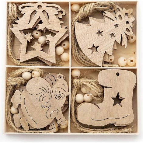 20 stuks kerstboomversieringen, accessoires, houten hangertjes, woondecoratie, 4 ontwerpen, 67 cm (1/3)