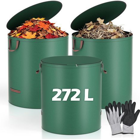 Sac Jardin, 3 Sac Dechets Verts De 272 Litres Avec Couvercle Et Gants De Jardinage (1/5)