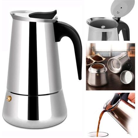 Italienische Kaffeemaschine, 6, 9, 12 Tassen, Edelstahl-Mokakanne, geeignet für alle Herdarten - 600 ml - 12 Tassen (1/5)