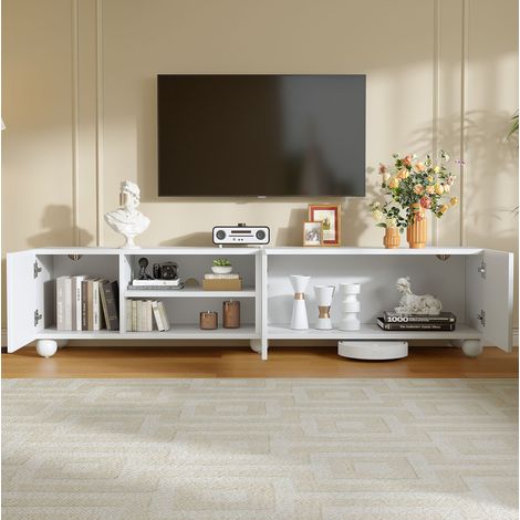 TV-Schrank 200x40x44 cm weiß aus Spanplatte mit 3 Türen und halboffenem Fach (1/5)
