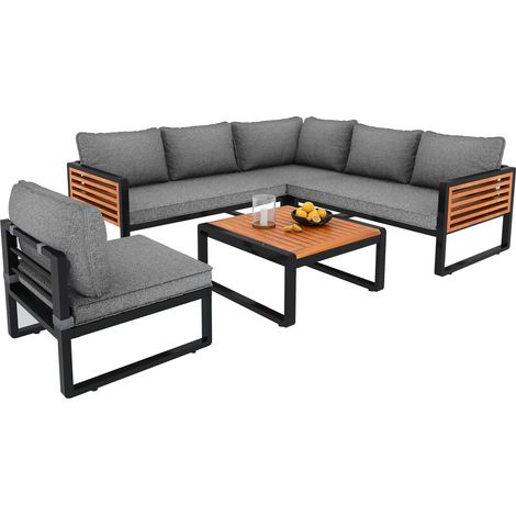 Gartenlounge-Set,Gartensofa-Set für 5-6 Personen, Modernes Outdoor-Sofa-Set, Gartenmöbel-Set mit verzinktem Eisenrahmen,dekorative Armlehnen aus Holz,Loungemöbel, Balkonset , Garten & Terrasse