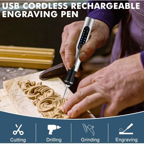 Stylo Graveur Électrique Sans Fil, Outil de Gravure Multifonction, Mini Outil Graver Bricolage, Outil Rotatif Bricolage Portable, USB Rechargeable, Pour Métal Verre Pierre Plastique (1/3)