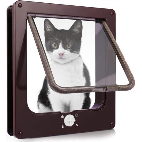 Chatière pour Chat, Chatière Imperméabiliser avec verrou Rotatif à 4 Voies pour Chat, Petit Chien, Facile à Installer et à Utiliser - marron XL (1/4)
