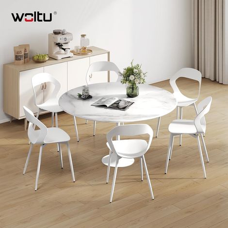 WOLTU Set di 6 Sedie da Pranzo in PP e Metallo Sedie da Cucina Sedia da Salotto per Soggiorno, Bianco