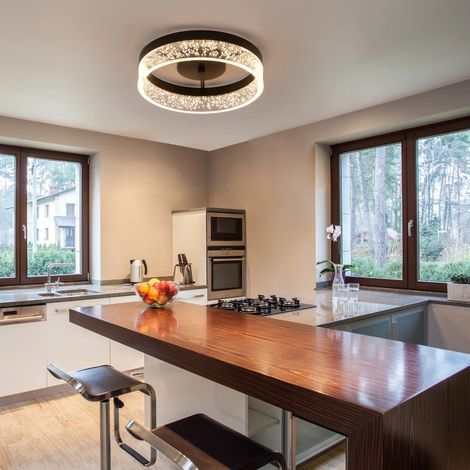 Ganeed  Plafoniera da incasso a LED da 20 W, nera, con diffusore in acrilico trasparente testurizzato, luce bianca calda da 3000 K moderna plafoniera a LED adatta per camere da letto, cucine, corridoi (1/5)