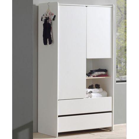 Jugendzimmer Kleiderschrank 2-trg. mit 2 Schubkästen SLIGO-12, Lack weiß B x H x T ca. 90 x 180 x 55cm (1/5)