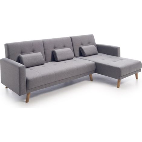 Home Heavenly® – Sofá chaise longue convertible en cama ABU, módulo reversible, tapizado en tela gris jaspeada, 263 cm ancho. Color: Gris (1/5)