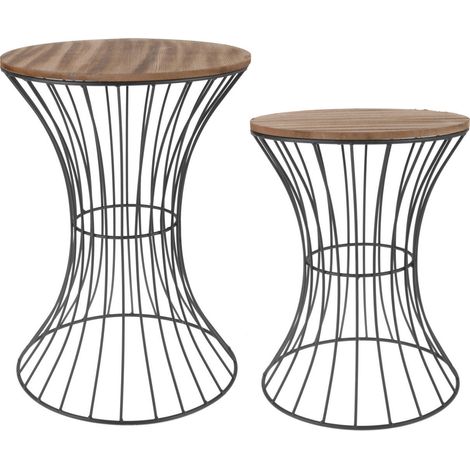 Spetebo – Table d'appoint métal 39 x 30 cm – Plateau bois naturel – Cadre incurvé – Table décorative pour espaces confinés