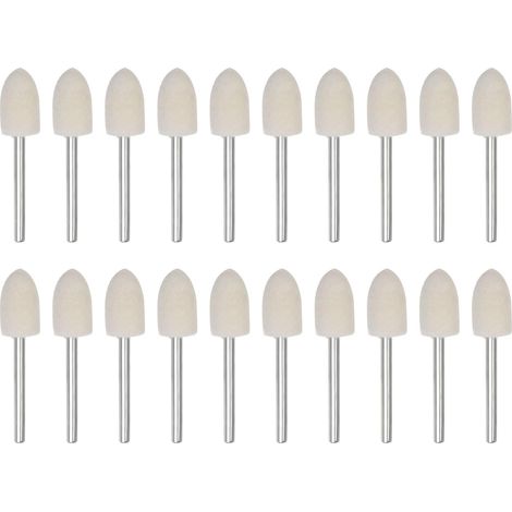 Lot de 20 pointes en feutre de laine montées, 10 mm, tête 1/8", tige conique, foret de polissage, feutre de polissage, disque de polissage pour outils rotatifs (1/5)