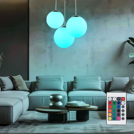 Pendellampe Hängeleuchte Wohnzimmerlampe Esstischleuchte Küchenlampe, Metall Glas nickel opal weiß, 3 Flammig E27, RGB LED dimmbar Fernbedienung, 8,5W 806Lm 3000K warmweiß, H 80 cm