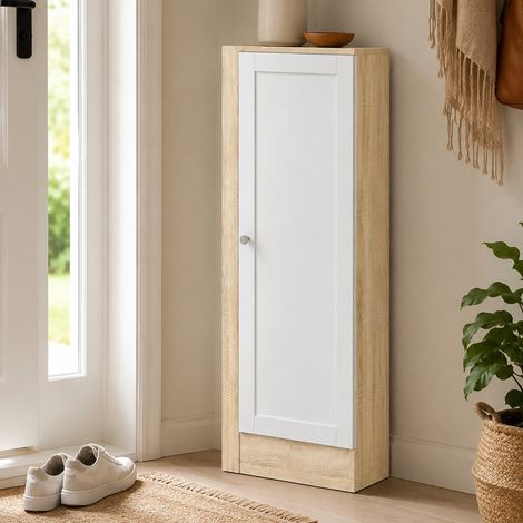 Dmora - Schuhschrank Amedee, Schuhregal, Mehrzweck-Eingangsgarderobe, Möbel für Schuhe, 41x28 h107 cm, Eiche und Weiß (1/3)