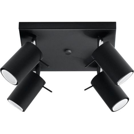 Plafonnier Spot Carré Noir Orientable pour 4 Ampoules GU10 - SIL