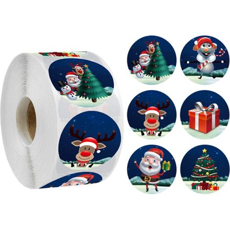 Autocollants Autocollants de Noël Rouleau pour Cartes Cadeaux Décorations 500 Pièces Multi-Pack Noël Père Noël PVC Double Face Flocon de Neige Père Noël Renne Décalcomanies Décorations de Fenêtres de (1/5)