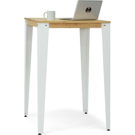 Mesa Lunds Alta 70x70x110cm Blanca en madera maciza de pino acabado natural estilo nórdico Industrial Box Furniture