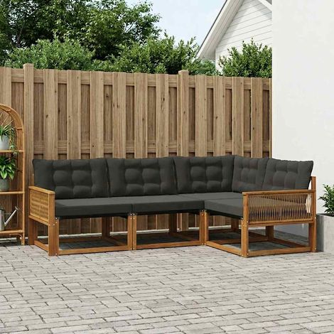 vidaXL Outdoor Sofa Set with Cushion 4 pcs Natural and Black