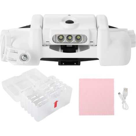 Loupe frontale LED avec lampe, casque de loupe binoculaire pour réparation bijoux, visière grossissante réglable, kit artisanat (1/5)
