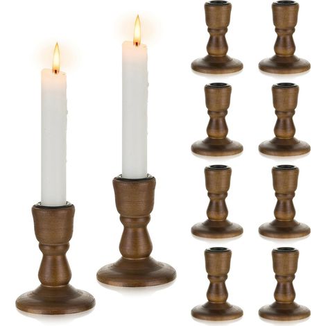 10 Bougeoir, Bois Massif, Trou 2,2cm, Base 7cm, Hauteur 9cm, Décoration Mariage (1/5)