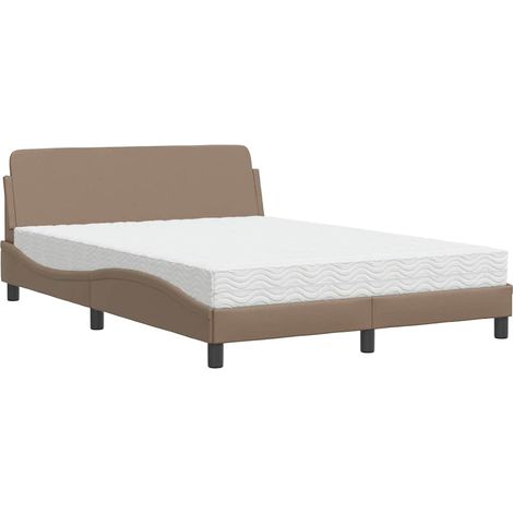 Lit adulte avec matelas en mousse et sommier à lattes similicuir cappuccino 140x190 cm (1/5)