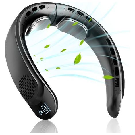 Ventilateur tour de cou portable rechargeable, ventilateur d'extérieur silencieux suspendu sans pales, 200 x 192 x 60 mm, noir (1/4)