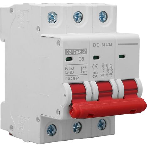 Disjoncteur miniature PA66, boîtier ignifugé, pouvoir de coupure de 6000 A, disjoncteur tripolaire 750 V CC, DZ47s 63Z C6 (1/5)