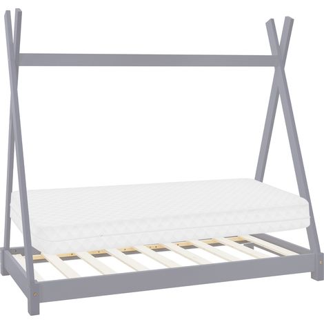 ML-Design Kinderbett Tipi 80x160 cm Hellgrau mit Matratze & Lattenrost, Indianer Bett aus Kiefernholz, Hausbett für Mädchen & Jungen, Bodenbett Kinderhaus Jugendbett Holzbett Bettenhaus Spielbett Zelt