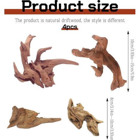 Bois Flotté Naturel pour Aquarium et Terrarium Décoration Racine de Bois pour Poisson Crevette Tortue Paysage Aquatique Lot de 4