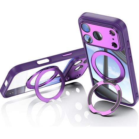 Coque De Protection Pour Iphone 17 Pro Max Avec Support Rotatif 360 Degrés Et Anneau Magnétique - Noir Givré (1/5)