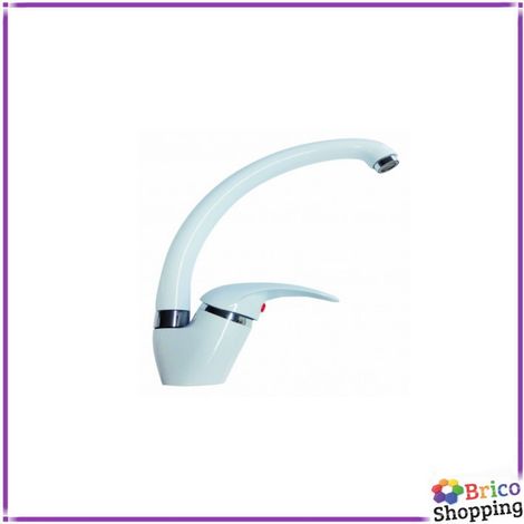 Rubinetto Miscelatore Lavello Cucina Bianco Monocomando Canna Alta