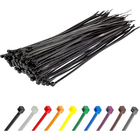 Lange, robuste silberne Kabelbinder, 370 mm x 4,8 mm, 100er-Packung, aus hochwertigem Nylon, 300 mm x 4,8 mm Reißverschluss, schwarz