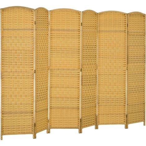 Paravent Séparateur de Pièce Pliable 6 Panneaux 270x180cm Brise-Vue Cadre en Bois de Pin Motif Tressé (1/5)