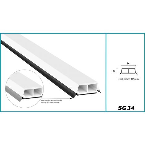 Glassprossen PVC weiß 1-2m - Weichlippen grau & schwarz, selbstklebend - HJ: SG34 - 34x13mm / 25° Schräge, 1 Meter schwarze Lippe