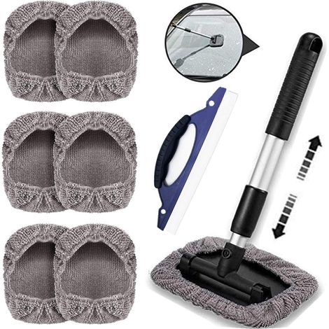 Autolavaggio Spazzola Set avec 7 Couvercle de Brosse Microfibres, Nettoyage pour Pare-Brise Kit de Nettoyant à Long Manche Télescopique, 27-45cm (1/5)