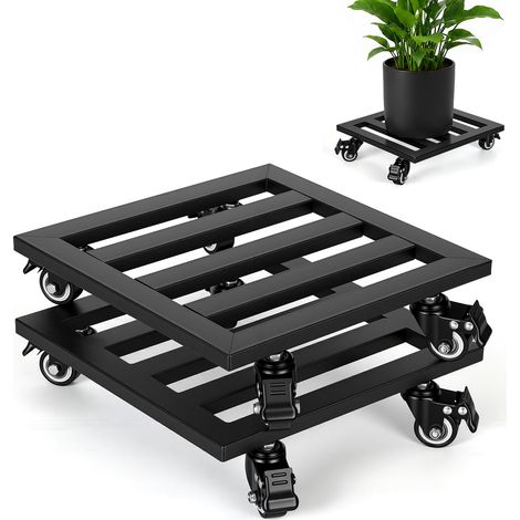 Randaco 4 piezas set soporte de plantas de metal 30 cm bandeja para plantas con ruedas capacidad de carga 160 kg 4 ruedas giratorias para interior exterior (1/5)
