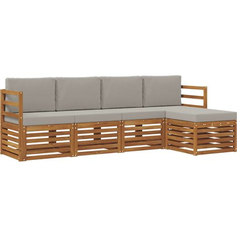 Ensembles de canapés avec coussin 5 pcs Salon de jardin Gris Naturel et Clair (1/5)