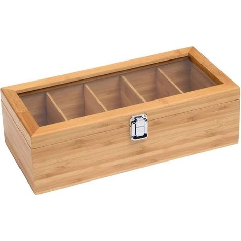 Boîte à thé en bois avec couvercle transparent et 5 compartiments. (1/5)